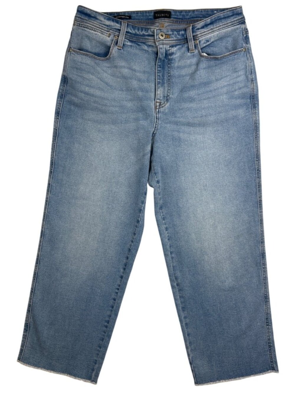 Talbots Stovepipe Crop Jeans Women's 12 Light Wash Faded Frayed Hem Coastal